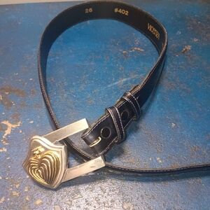 Vacca Black Belt with Gold Heart Buckle